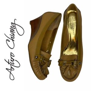 Arturo Chiang Leather Ran Tassel Wedge Loafer 9/39